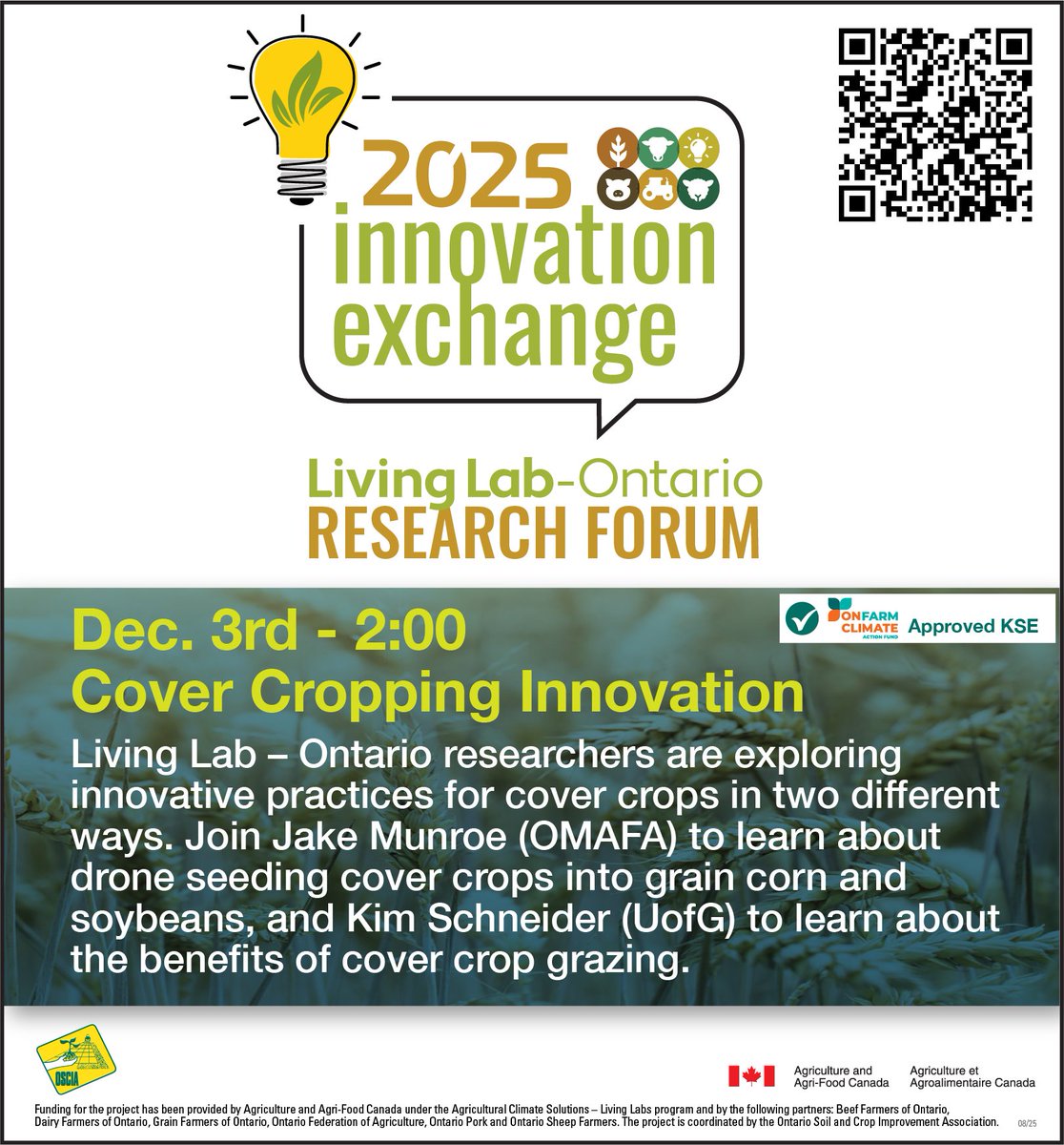 Happening this Wed, Dec. 3 at 2 PM!

Learn about drone seeding into corn/soybeans &amp; cover crop grazing with researchers + farmers sharing real-world experiences.

Approved KSE (Cover Cropping) &amp; CEU credits available.

Register: rebrand.ly/zqb7hbc

#LivingLabOntario
