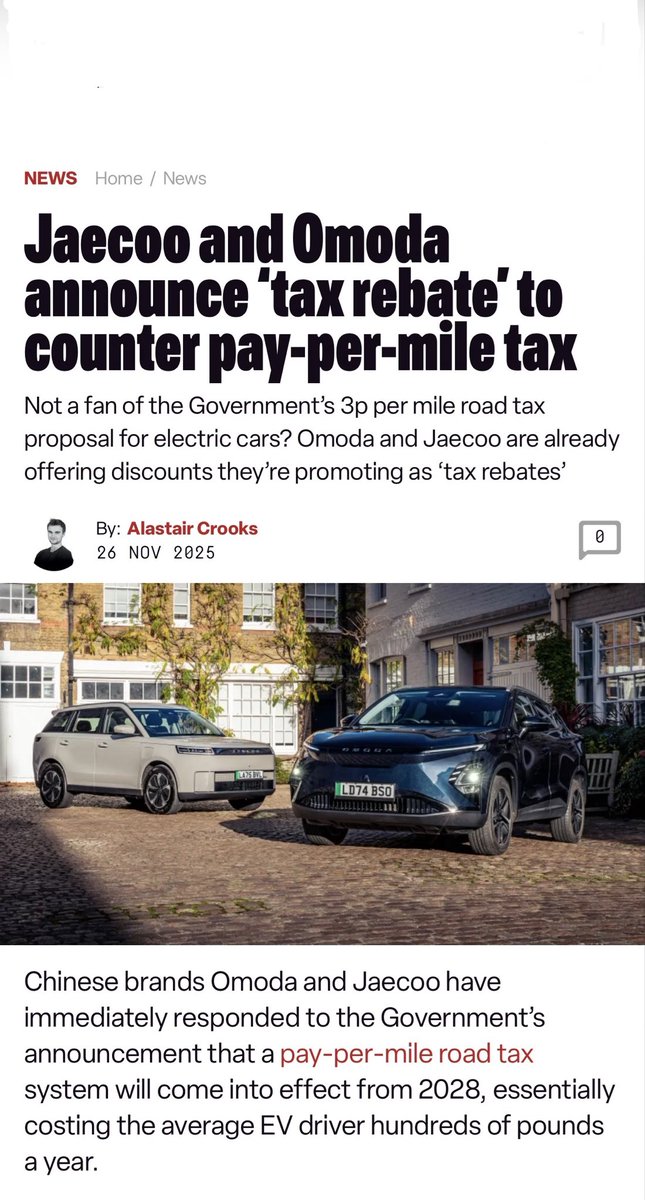 💷Pay Per Mile Tax - Someone Else’s Bill💷

Would you like someone else to pick up the new eVED pay per mile tax bill?

Well, Jaecoo and Omoda will pay it for you if you take out a 48 month finance agreement with them via a rebate. 

More in for here: autoexpress.co.uk/news/368409/ja…