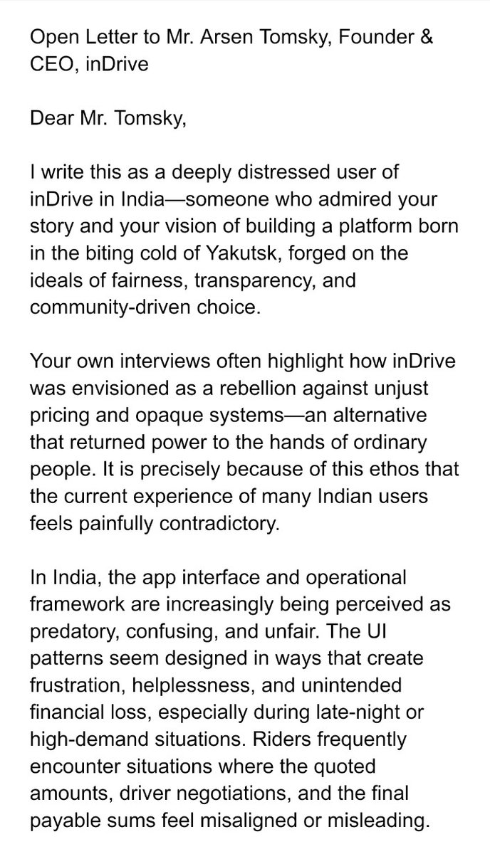 ghoshk52's tweet image. @ArsenTomsky @inDrive 
The era of the blind algorithm should end now. We demand transparency. ⚖️
#InDrive #InDrive_India #DarkPattern