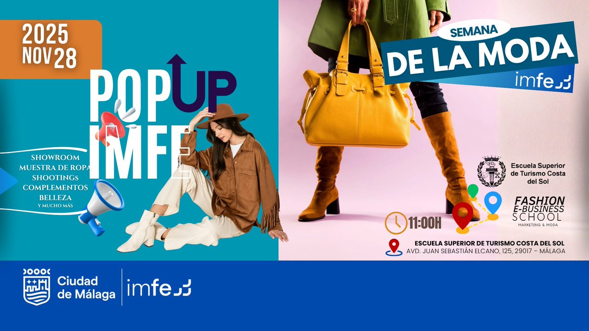 👗 La Semana de la #Moda del #IMFE finaliza este viernes con una gran muestra de #empresas malagueñas del sector.
📌 Fashion E-Business School (Avda. Juan Sebastián Elcano, 125)
⏰ De 11:00 a 14:00h
🎟️ La #entrada es #gratuita y abierta al público

#Málaga #IMFEMálaga
<a href="/malaga/">Ciudad de Málaga</a>
