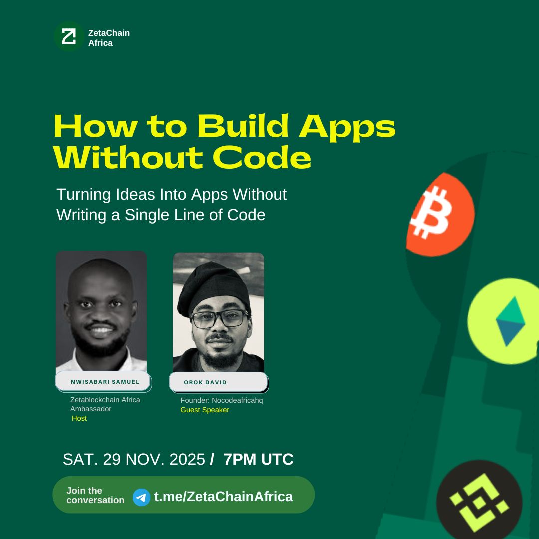 ZetaChain_AFR's tweet image. A simple guide to turning your ideas into real apps without writing a line of code. 
Host: @NwisabariSamuel 
Guest speaker: @mrdavidorok 
Venue:  T.me/zetachainafrica 

If you ever wanted to build something but did not know where to start, this session is for you.
