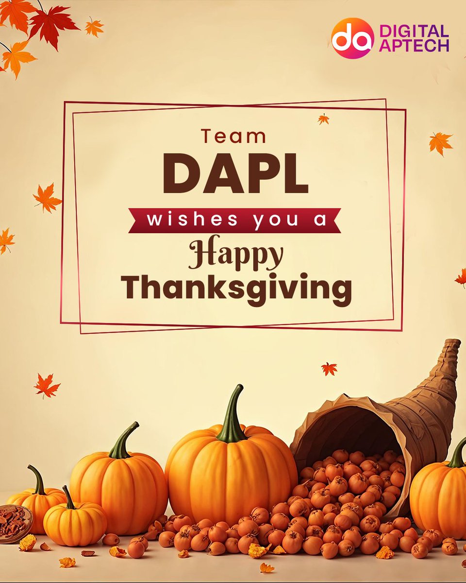DigitalApTech's tweet image. Thanksgiving is a time to pause and appreciate those who make progress possible. Thank you for being part of our journey. Warm wishes from Team Digital Aptech for a meaningful holiday.
#Thanksgiving #GratefulHeart #Thankful #HolidaySeason #Blessed #DigitalAptech #TogetherWeGrow