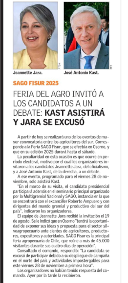 #MuchoGustoMG  Miren quien se excusó para no ir a un debate este viernes 28 en Osorno, Jeannette Jara