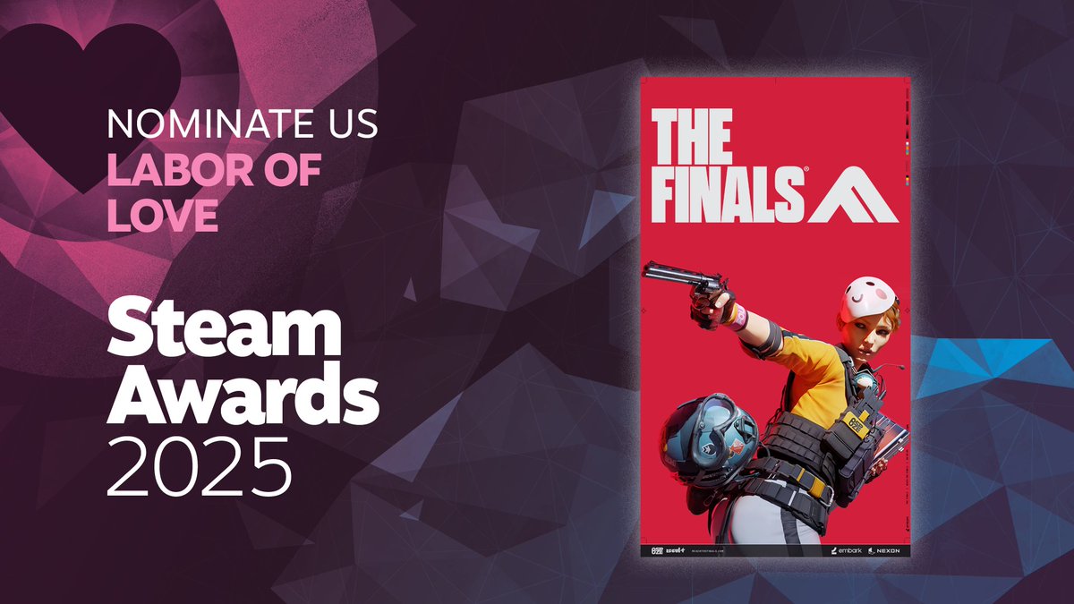reachthefinals's tweet image. For almost two years now, THE FINALS has been a game shaped by the continuous love of the Embark team and its players. 
Vote for us in the Steam Awards: Labor of Love 2025 before December 1st! 🫶

store.steampowered.com/news/app/20738…