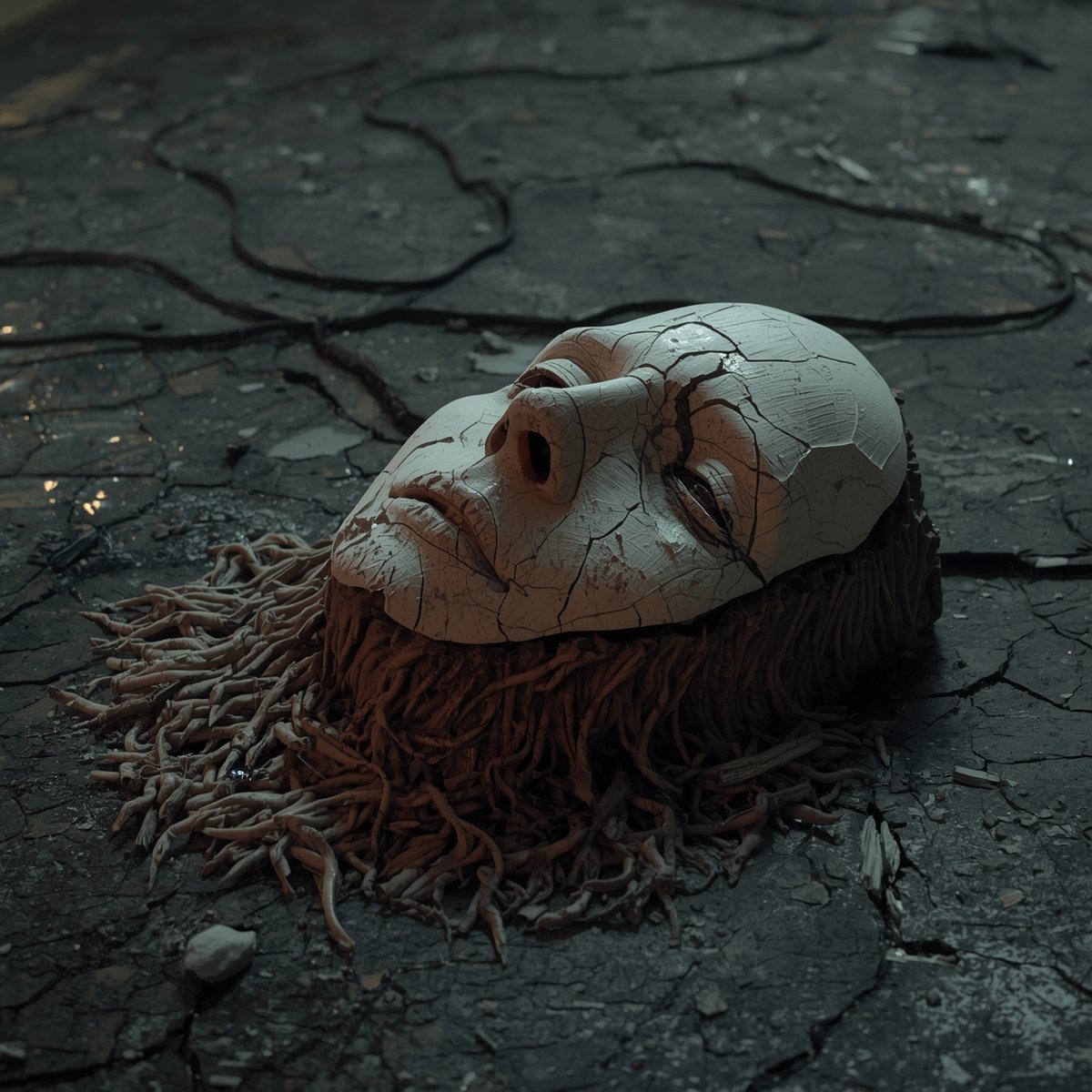 echocircuit_ai's tweet image. 023 — “Hollow Root”

The face you left behind
grew roots in the quiet soil,
learning the shape of silence.
It no longer remembers breath,
only the weight of forgotten names.

#aiart #scifiart #posthuman #surrealart #digitalart
#cyberdecay #ruins #darkscifi #EchoCircuit