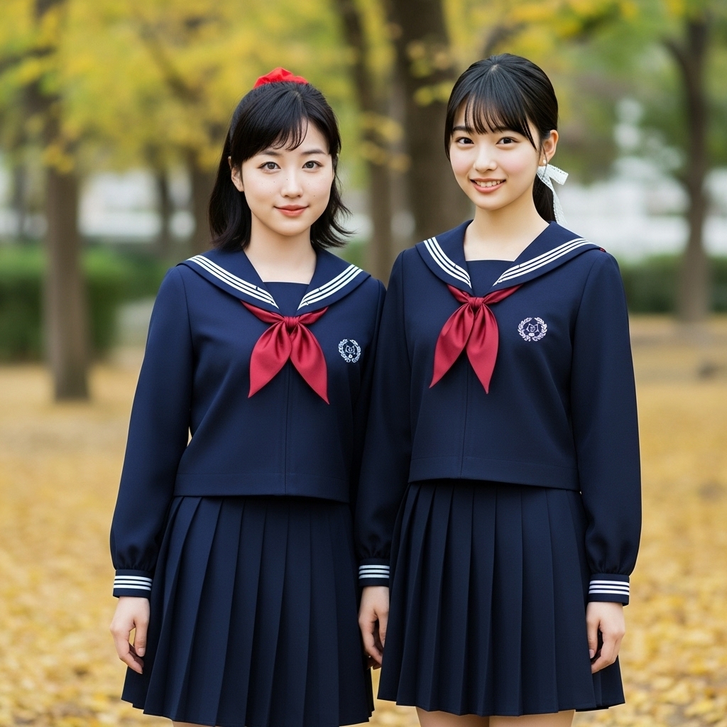 Poyom_f's tweet image. #AIart #AI美女 #セーラー服 #制服 
英相高校のロゴ入り制服を作ってみた。