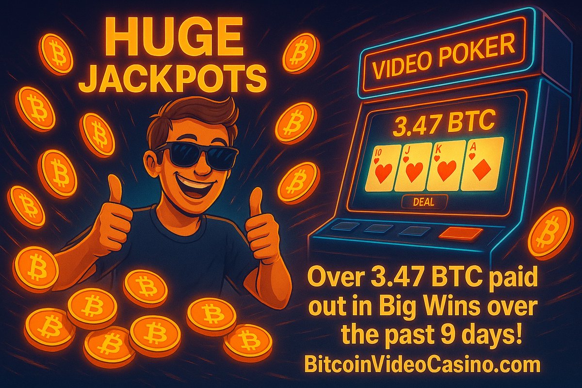 We've paid out over 3.47 BTC in Jackpots in the past 9 days!

Player 553bfc90f6 just walked off with a massive 0.4 BTC win... Don’t let the next one be someone else 👀

Play now 👉 BitcoinVideoCasino.com

#Bitcoin #BTC #CryptoCasino #OnlineCasino #CryptoGaming #VideoPoker