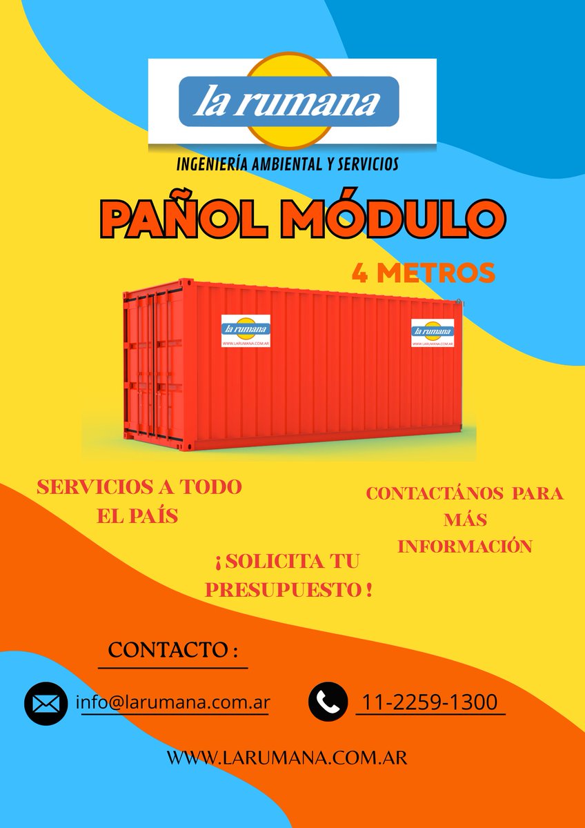 la_rumanasrl's tweet image. PAÑOL MODULAR disponibles en todo el país!!

CONTACTÁNOS:
📱11 2259-1300

No te olvides de pasar por nuestra página web para más servicios:
🌐LARUMANA.COM.AR

#alquiler #pañoles #pañolmodular #módulos #bañosquimicos #larumanasrl #ingenieriaambientalyservicios #servicios…