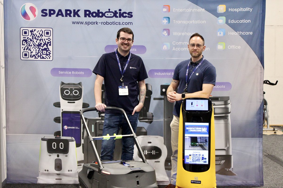 SparkEPOS's tweet image. Great to be at the Manufacturing &amp;amp; Engineering North East Expo today!

We showcased the MT1 industrial cleaning robot and connected with warehouse, engineering, and manufacturing teams who are exploring the next steps in automation.

#CleaningRobots #IndustrialRobots