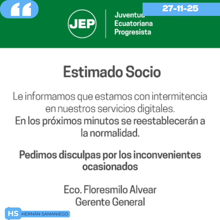Cooperativa JEP informa sobre intermitencia en sus servicios digitales.
