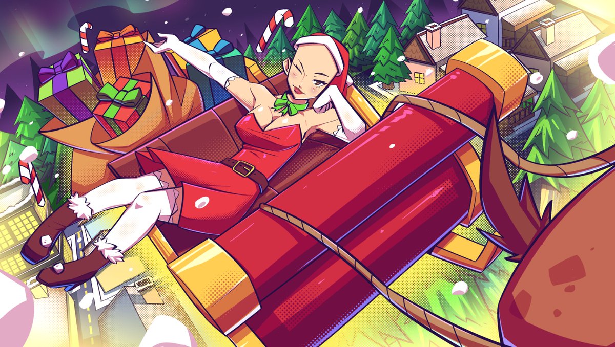 This Xmas sleigh piece is DONEEE let’s go~
i’m l00king a volunteer OC to toss into this piece👀
drop your OC here>< 

#ArtistOnTwitter #artmoots #moots