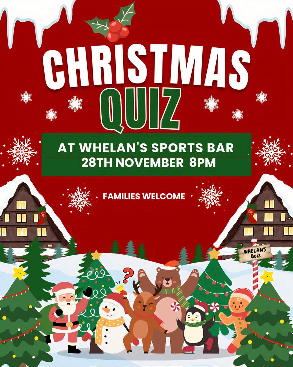 WhelansQuiz's tweet image. 𝗖𝗵𝗿𝗶𝘀𝘁𝗺𝗮𝘀 𝗤𝘂𝗶𝘇
The countdown is on, just 1 day to go

Can your team claim the Christmas Cracker title?

Christmas Jumpers encouraged

Friday at 8pm 🎄🎅☃️

#wafc #WWRL #Wigan