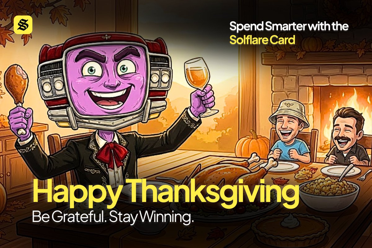 Happy Thanksgiving, frens!

Today is all about good food, good company, and being grateful for the things that keep life simple… like not dealing with complicated crypto payments anymore 

With the Solflare Card, you can instantly spend anywhere, anytime, no stress, no friction