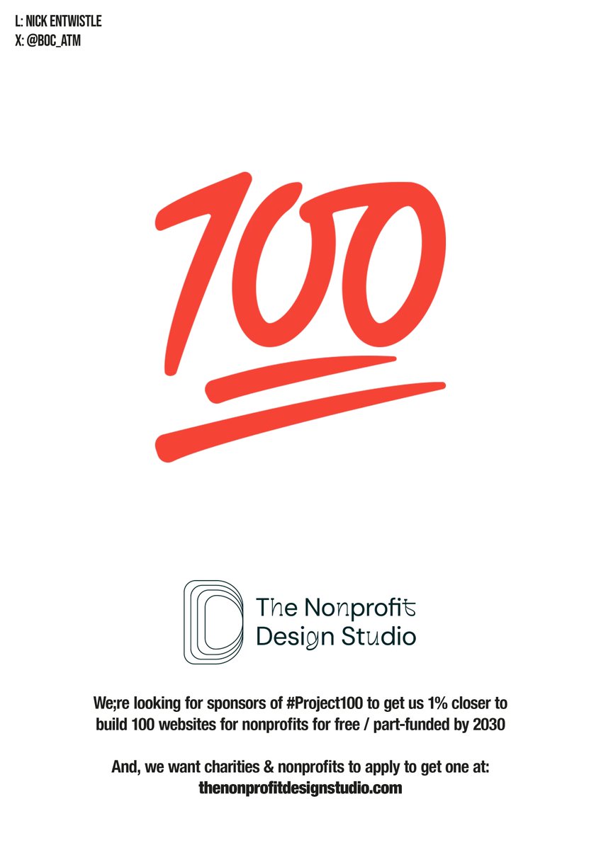 BOC_ATM's tweet image. My first poster in response to today&apos;s #Thanksgiving brief to spread the word &amp;amp; bring on board sponsors of the #Project100 mission: to make exceptional website design accessible to nonprofits.

@OneMinuteBriefs
thenonprofitdesignstudio.com