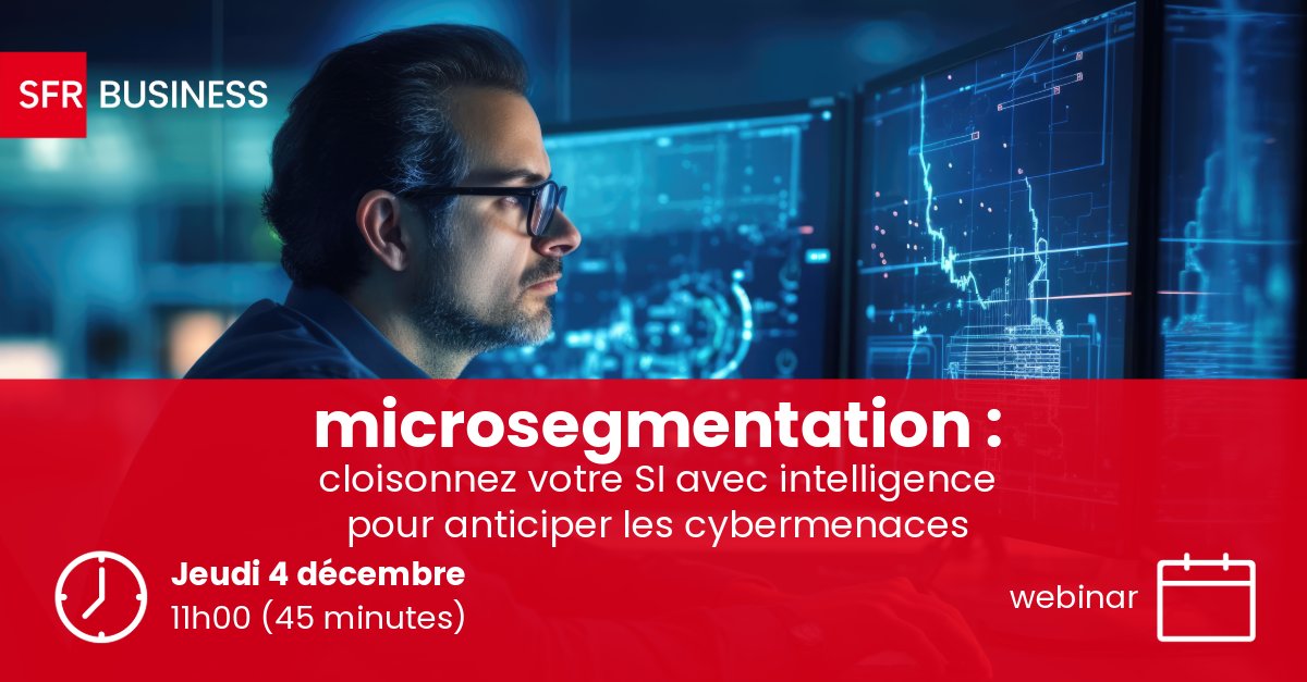 SFR_Business's tweet image. 🔐 @Akamai et SFR Business vous invitent à découvrir comment la #microsegmentation peut devenir votre meilleur levier de protection.

Découvrez comment la solution Guardicore Segmentation bloque la propagation des intrusions.

👉 Inscrivez-vous ici : information.sfrbusiness.fr/inscription-li…