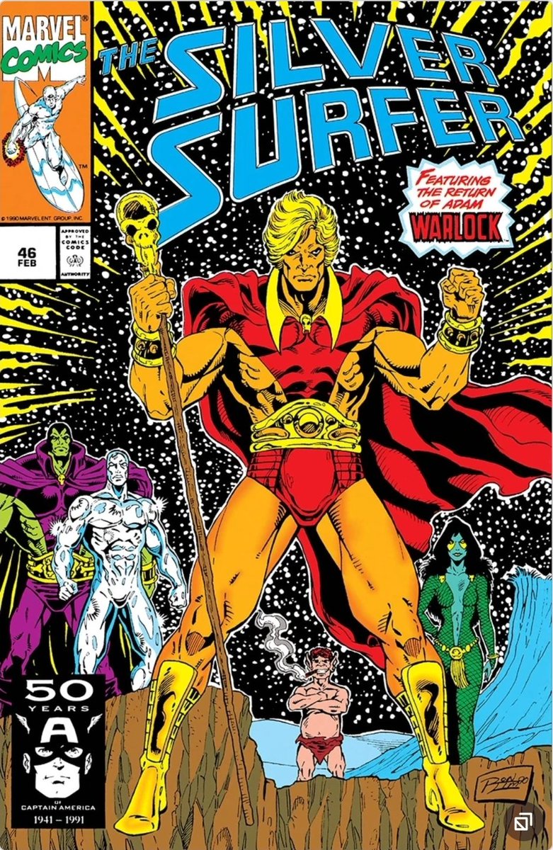 defdave's tweet image. #Surfer87 46
SS &amp;amp; Drax are on Soul World and Drax wants to destroy it. Gamora &amp;amp; Pip show up and we get the infodump about Adam Warlock. 
So Gamora fights Drax to keep him distracted until SS &amp;amp; Co. can find Warlock and convince him to go stop Drax. 
Adam Warlock is back!