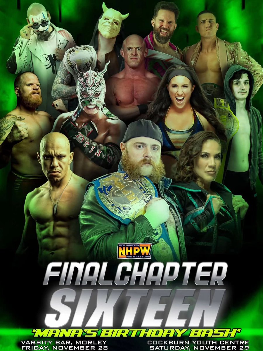 This weekend NHPW brings not one, but TWO nights of wrestling! Come to Varsity Morley on Friday night for a FREE show with all your faves. Then on Saturday, at the Cockburn Youth Centre, watch a star studded show with Dragon Kid <a href="/OneWorldWarrior/">LOW-KI  ロウ・キー セカイノ戦士</a> <a href="/RachaelEllering/">Rachael Ellering</a> &amp; <a href="/RealMMartinez/">Mercedes Martinez 🏳️‍🌈🇵🇷</a>