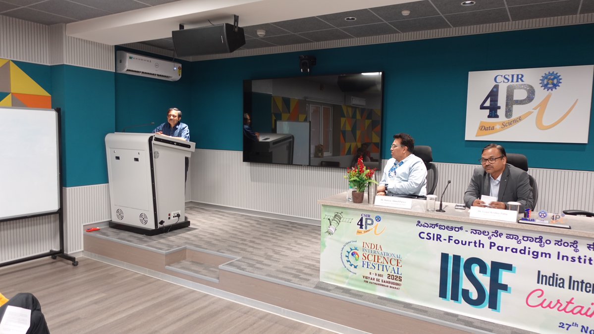 CSIR_4PI's tweet image. CSIR-4PI organised IISF-2025 curtain raiser on 27th November 2025. The event was graced by Shri Vivekananda Pai, Secretary General, Vijnana Bharati and detailed on the IISF-2025 events. Dr V Rakesh presented on Smart Agriculture technologies. @IISF2025 @CSIR_IND