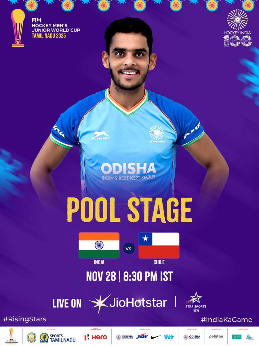 𝗠𝗔𝗧𝗖𝗛 𝗗𝗔𝗬 𝗥𝗘𝗔𝗗𝗬! 👊

Team India faces Chile to begin their FIH Hockey Men's Junior World Cup Tamil Nadu 2025 journey!
Let’s make it count. 🇮🇳💙

📺: Star Sports Network and JioHotstar

#HockeyIndia #IndiaKaGame #FIHMensJuniorWorldCup #RisingStars #JWC2025