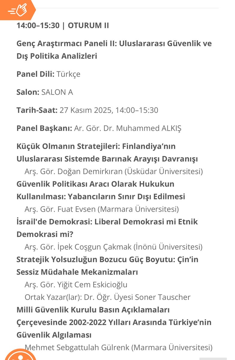 📢 Hocalarımız Arş. Gör. Yiğit Cem Eskicioğlu ve Dr. Öğr.Üyesi Soner Tauscher, Marmara Üniversitesi ev sahipliğinde düzenlenen Marmara Siyasal Bilimler Kongresi 2025’te “Stratejik Yolsuzluğun Bozucu Güç Boyutu:Çin’in Sessiz Müdahale Mekanizmaları” başlıklı bildirilerini sundular.