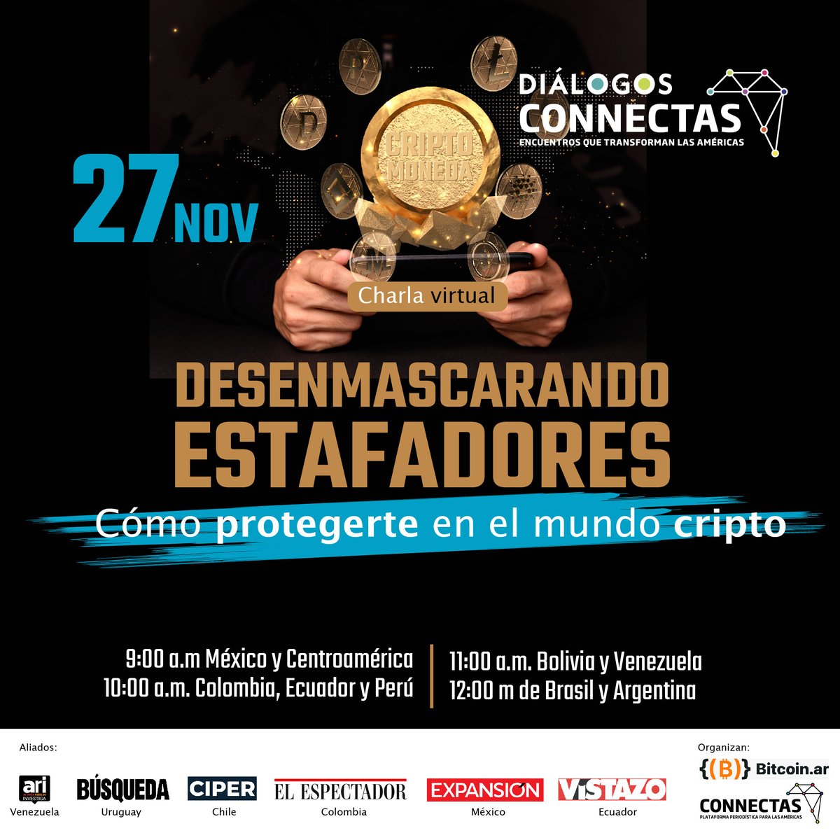 ConnectasOrg's tweet image. 📢¡Estamos a punto de comenzar!
¿Te han estafado en el mundo cripto…o temes que te pase?
Esta charla es para ti💪
¡Inscríbete!⬇️
us06web.zoom.us/webinar/regist…