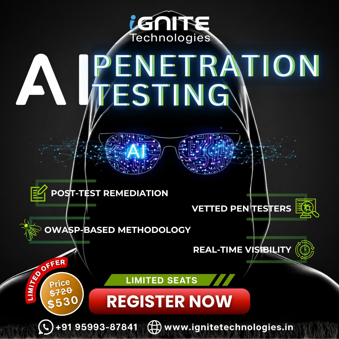 hackinarticles's tweet image. 🚀 AI Penetration Training (Online) – Register Now! 🚀

🔗 Register here: forms.gle/bowpX9TGEs41GD…
💬 WhatsApp:  wa.me/message/HIOPPN…

📧 Email: info@ignitetechnologies.in

Limited slots available! Hurry up to secure your spot in this exclusive training program offered by…