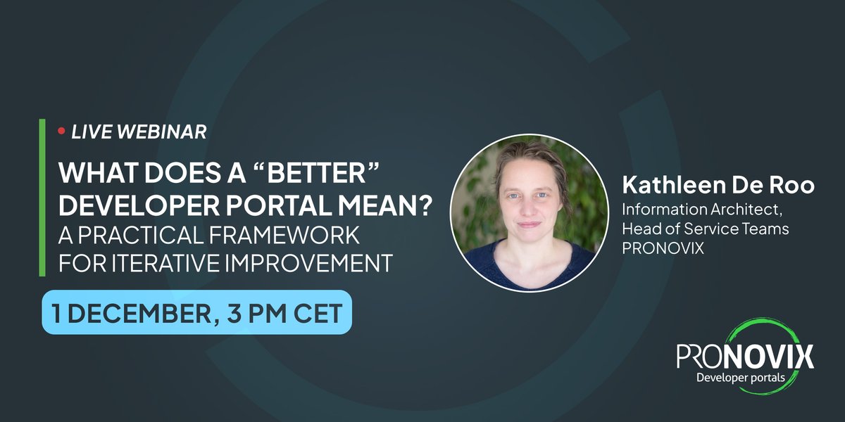 pronovix's tweet image. 💡What does a &quot;better&quot; developer portal mean?

More documentation? A new design? Smarter search? An AI assistant?

In this #webinar, we’ll introduce a practical way to define and measure what “better” means for your #developerportal.

RSVP: ow.ly/K4hK50XyGrm