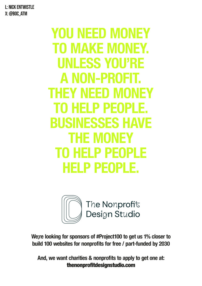 BOC_ATM's tweet image. My fourth poster in response to today&apos;s #Thanksgiving brief to spread the word &amp;amp; bring on board sponsors of the #Project100 mission: to make exceptional website design accessible to nonprofits.

@OneMinuteBriefs
thenonprofitdesignstudio.com