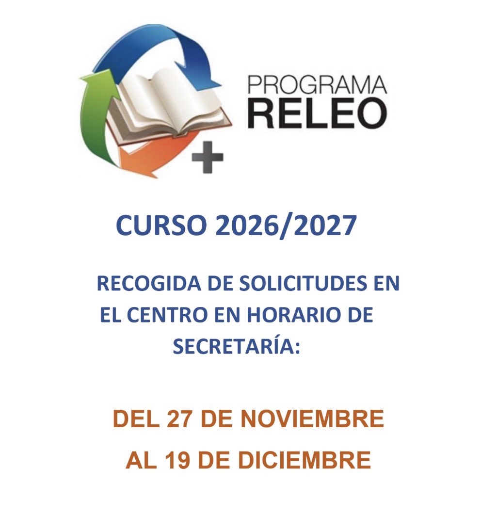 📢Nueva convocatoria del programa de gratuidad de libros de texto Releo Plus 26-27 

🔹Aumenta el coeficiente IPREM de 2,84 a 3 para llegar a más alumnos
🔹Formulario en la web del Portal de Educación y entrega en el centro educativo u online

📆Plazo: 19 diciembre
