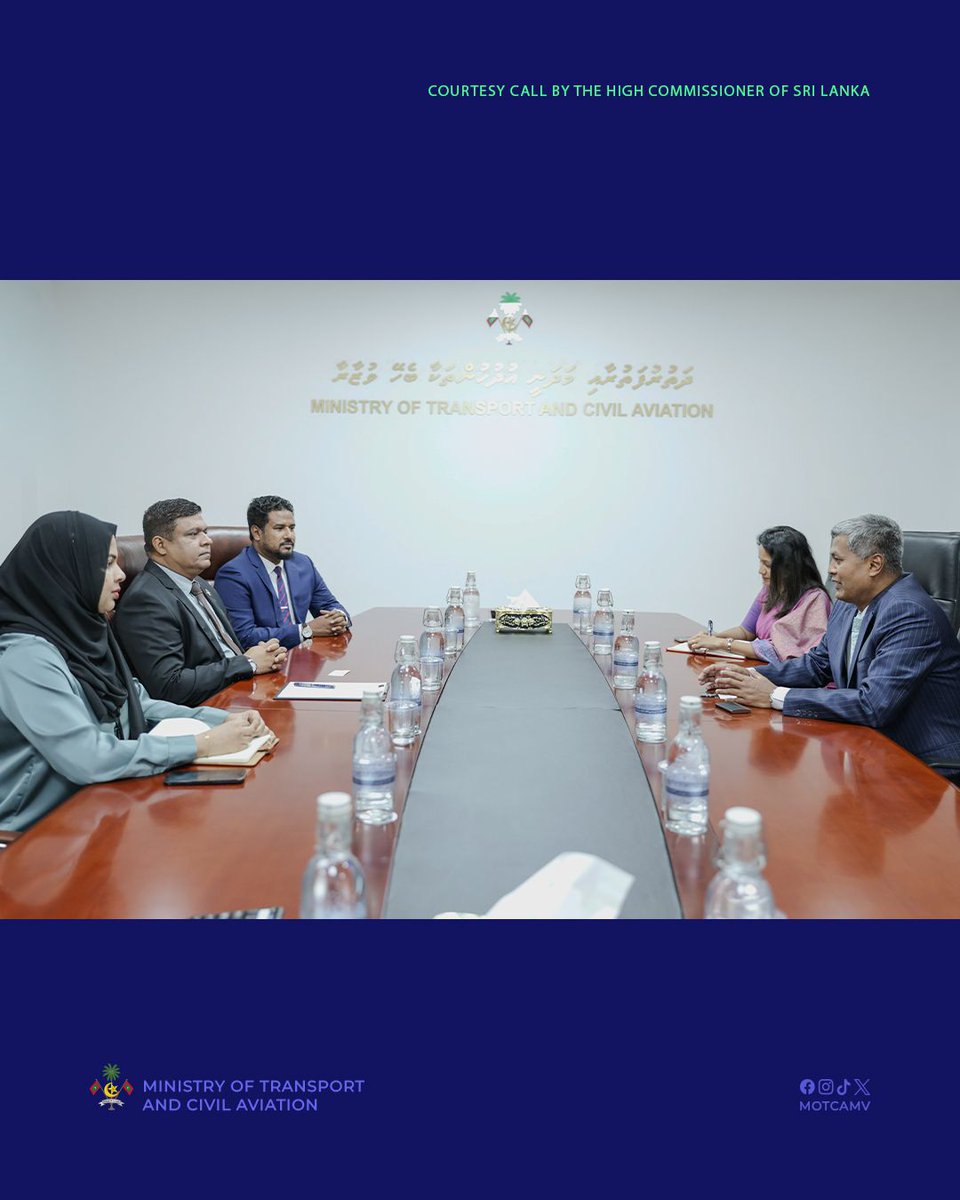 MoTCAmv's tweet photo. We were pleased to welcome His Excellency Mohamed Rizvi Hassen, the new High Commissioner of Sri Lanka to the Maldives, on a courtesy call to the Ministry of Transport and Civil Aviation.
A warm and constructive exchange, reflecting the longstanding friendship and cooperation between our two nations.