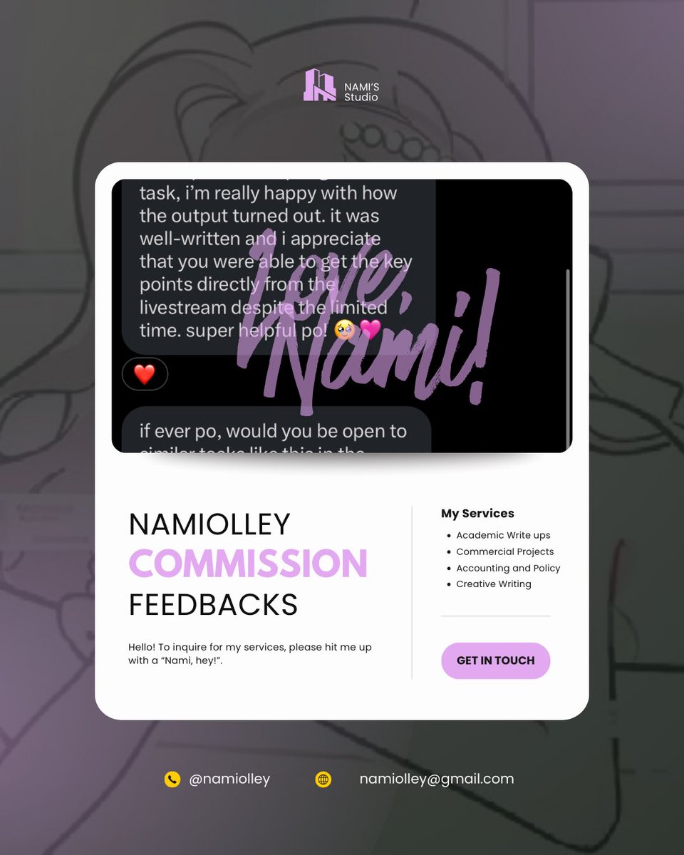 sweetest feedback today TT thank you for trusting me!
#namiyey