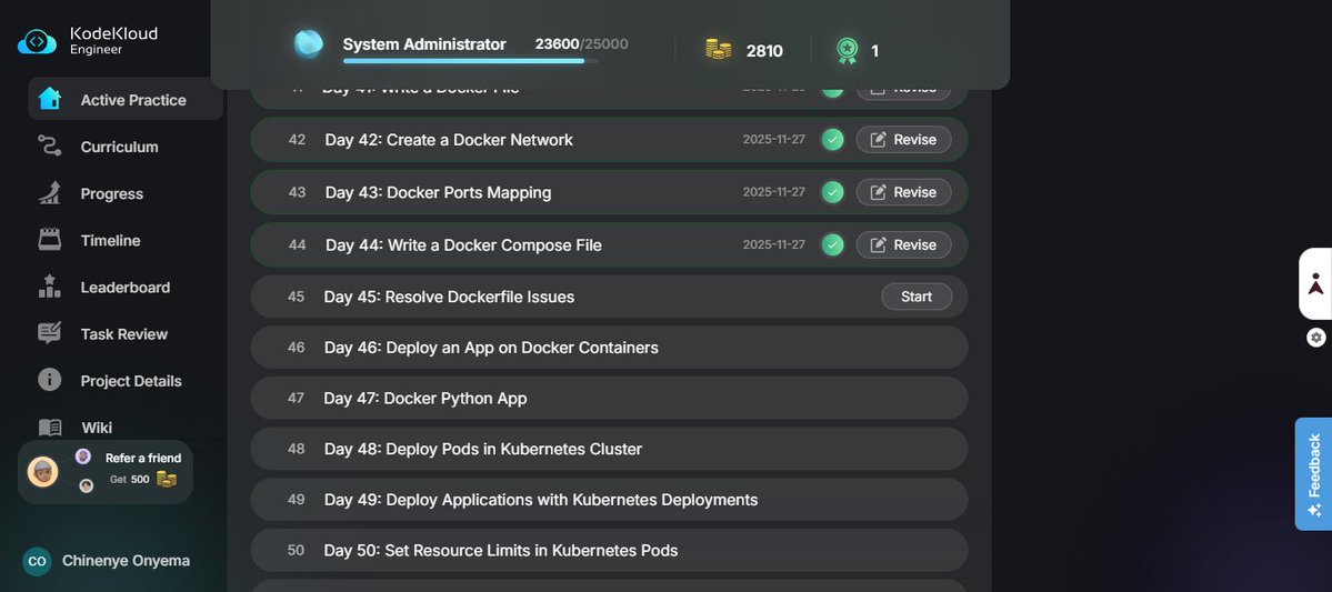 nenyeonyema's tweet image. 🚀 Day 42–44 of My KodeKloud #100DaysOfDevOps  Journey.
Mastering Docker Networking, Container Orchestration &amp;amp; Compose Workflows.

Today, I designed robust container networks, managing image pipelines, and orchestrating production-ready services. #DevOps #KodeKloudJourney