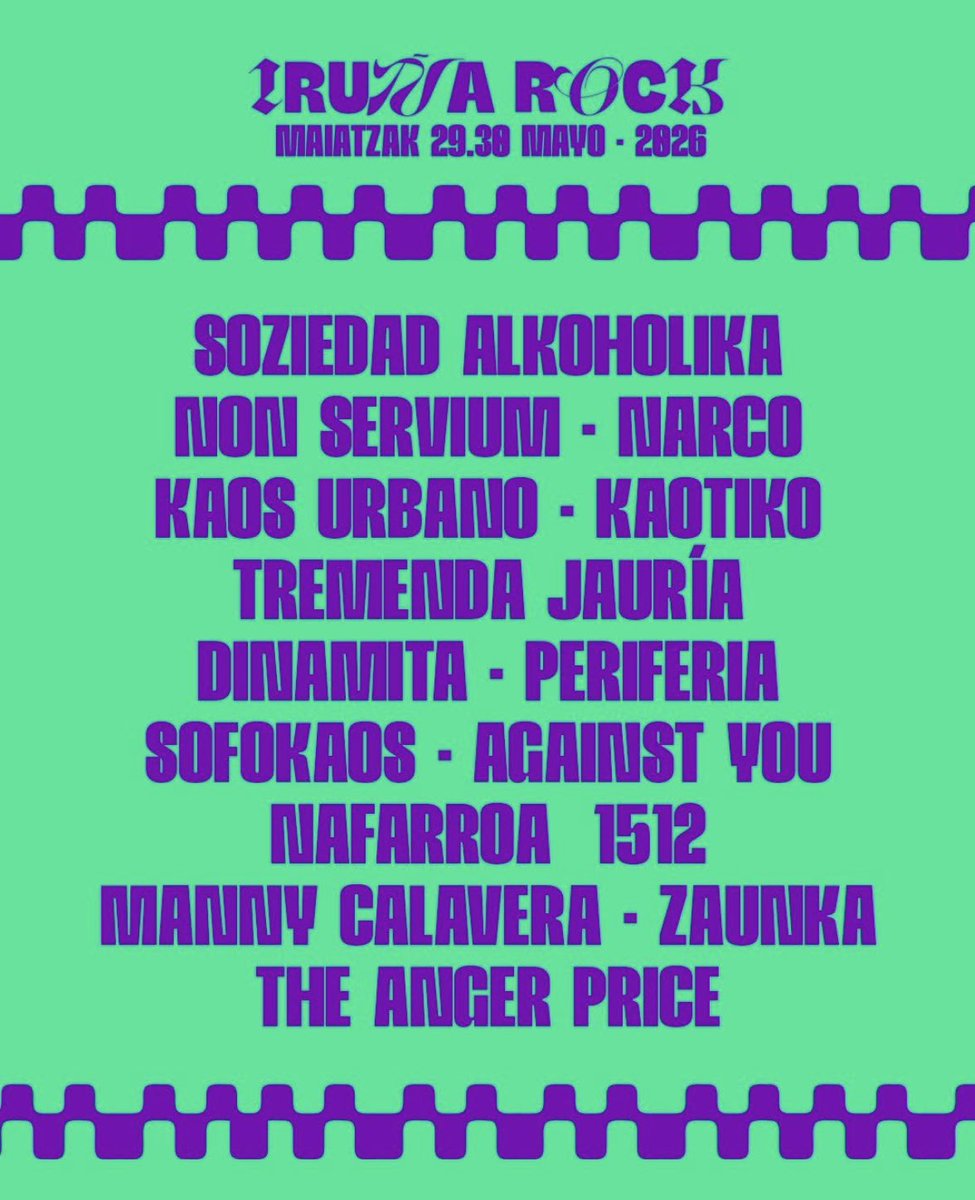 Cartel completo de la nueva edición del iruña rock. 29 y 30 de mayo en la ciudadela.
