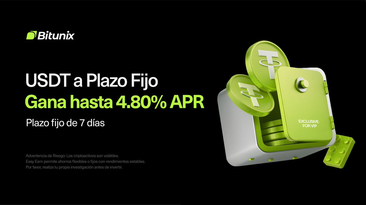 BitunixES's tweet image. 🚀 Convierte tus USDT en rendimientos reales

💰 Hasta 4.80% APR con plazo fijo de 7 días

💎 Exclusivo para VIP

⏳ Disponible hasta el 31 de diciembre

👉 Empieza ahora: short.bitunixads.com/w3y2JxSh

#BitunixEarn #USDT #CriptoEspaña #CriptoLATAM