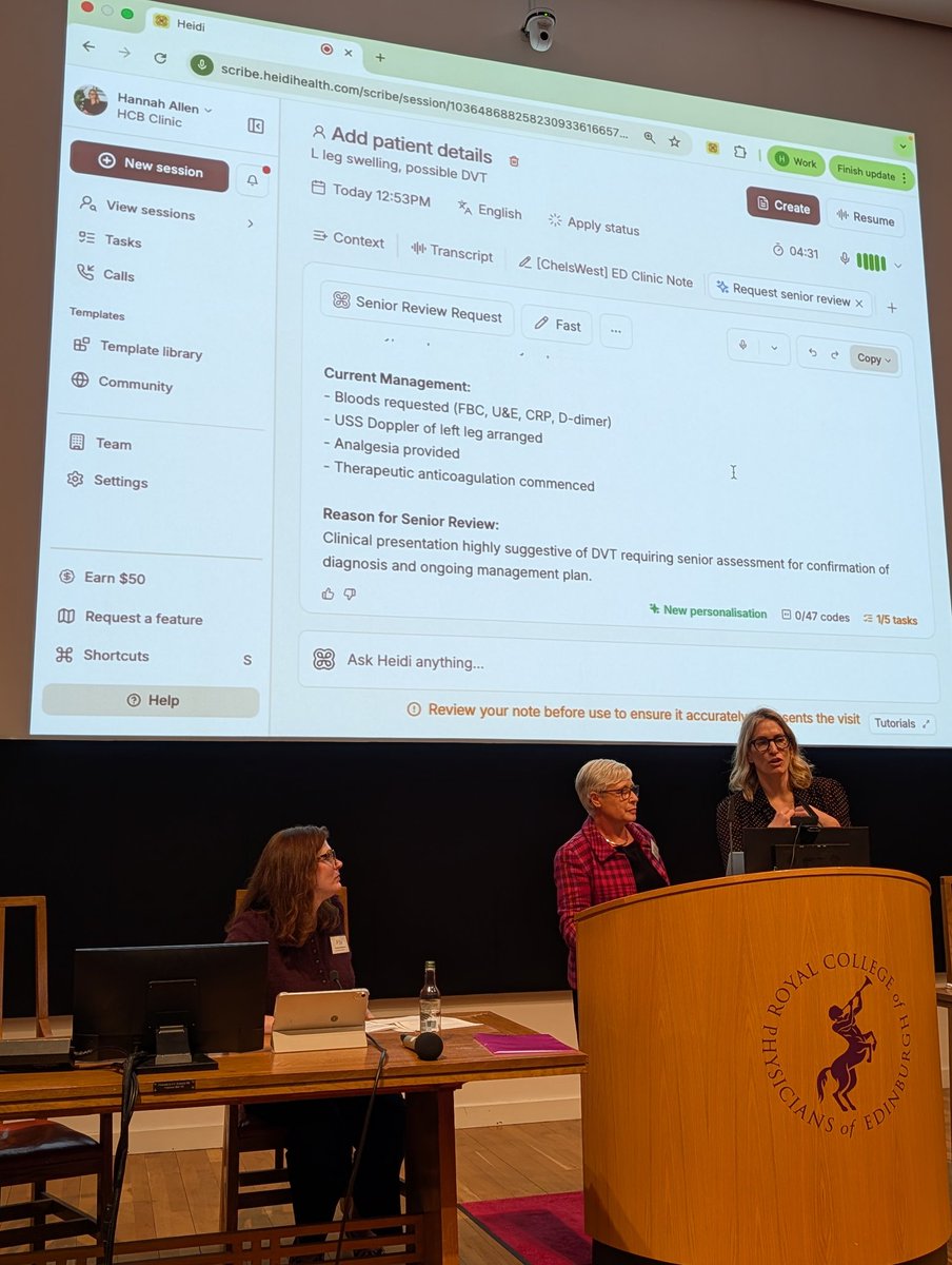 Such a fascinating introduction to ambient listening technology and AI clinical notes by Heidi Health at #rcpeStAs25 - designed and led by doctors for doctors. Reckon I could see twice as many patients on the acute take with such tech support!