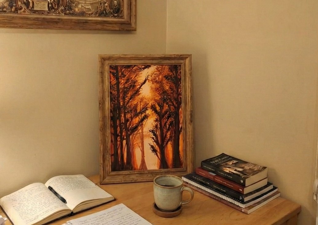 Boyadığım resmi çerçeveleyip masaya koysam böyle görünecekmiş 🫠