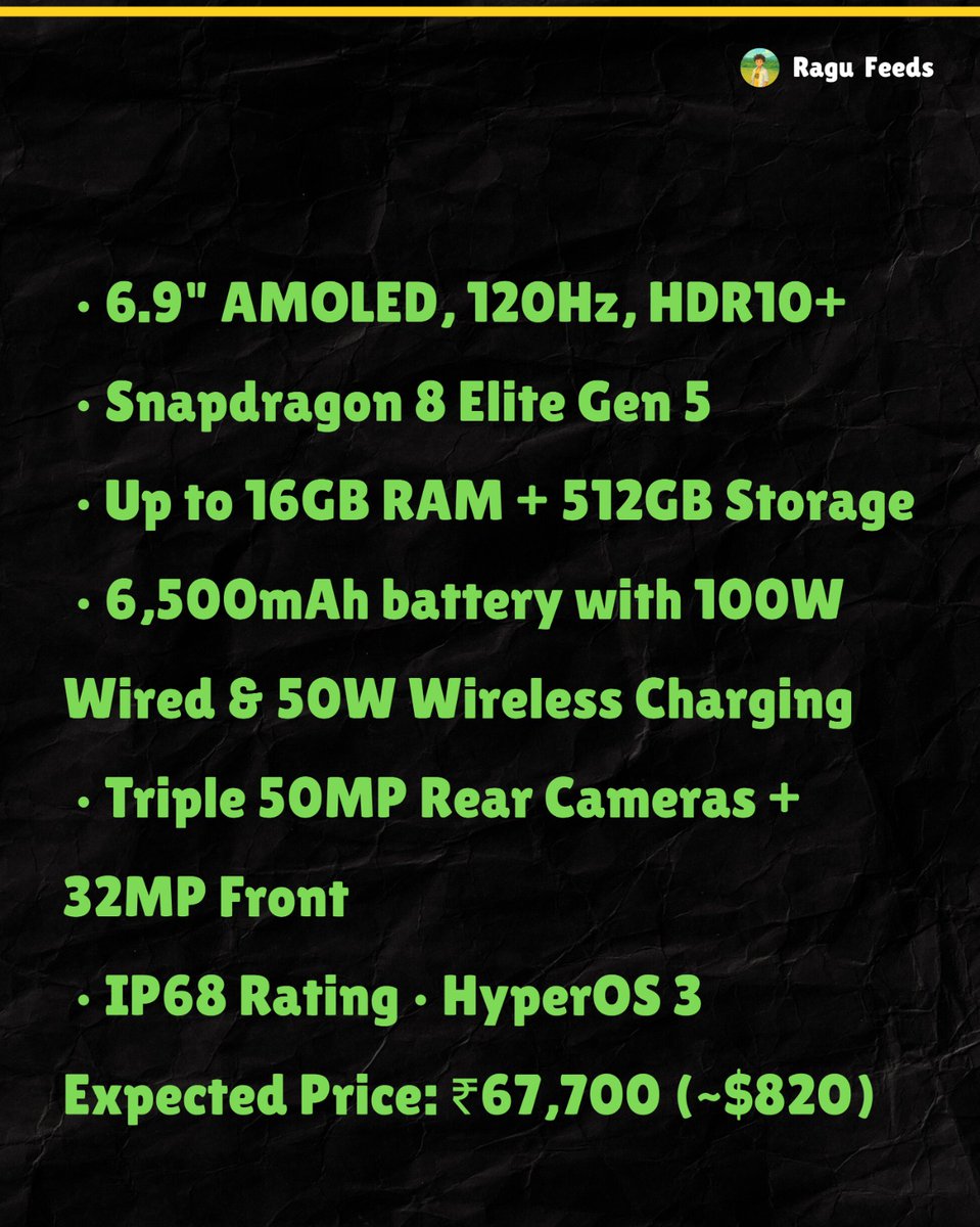 RaguFeeds's tweet image. #POCOF8Ultra – Full Specs Drop! 🚀

@IndiaPOCO @POCOGlobal @POCOSupport

#POCOF8Ultra #POCO #SmartphoneLaunch #TechUpdate #FlagshipKiller #Snapdragon8Elite #HyperOS3 #MobileSpecs #TechNews #POCOIndia