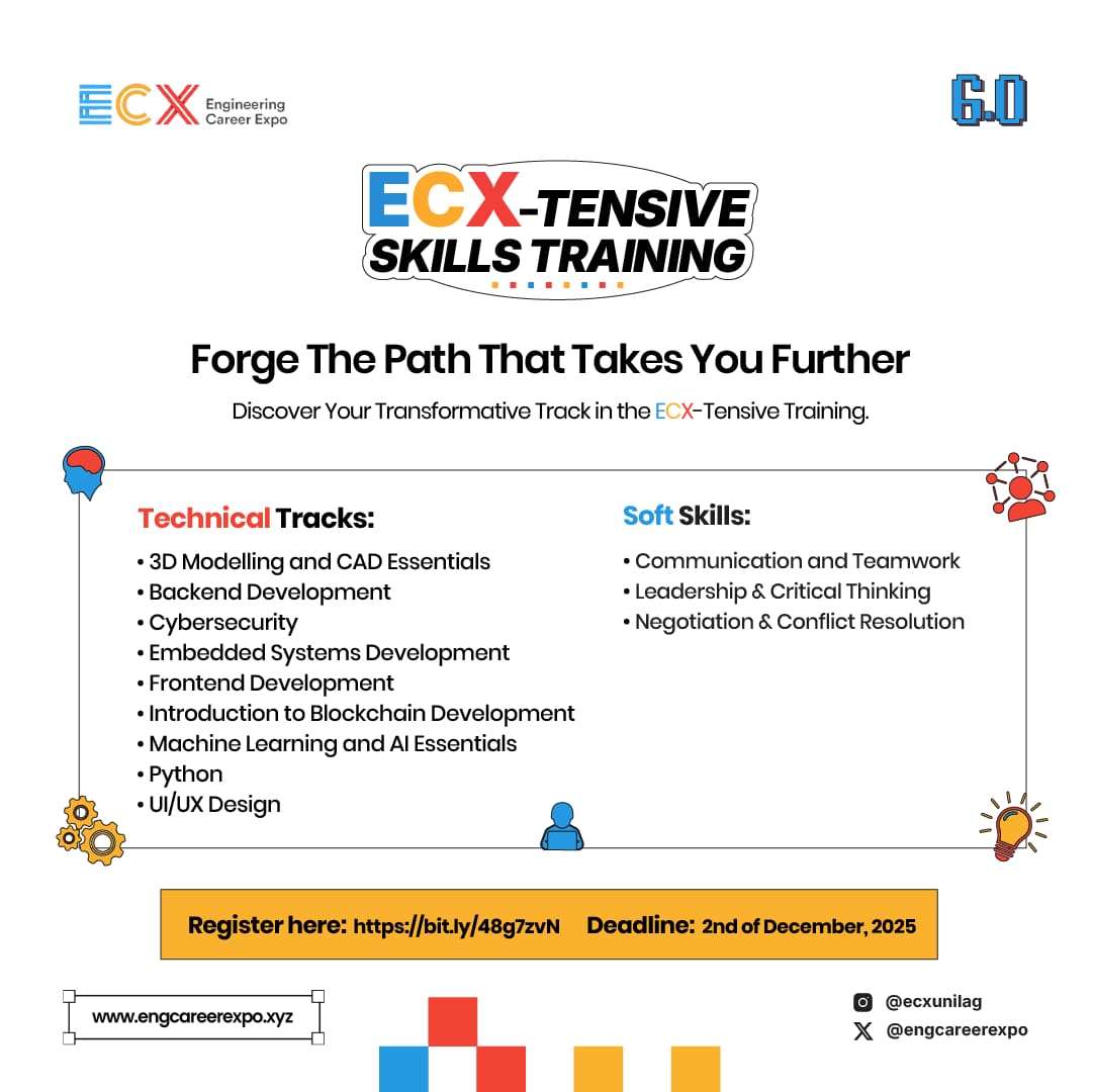 In Case You Missed It, we're still taking training applications!

The ECX-Tensive Training isn’t one-size-fits-all, it’s built for you to grow where your passion lives.

Register here: bit.ly/48g7zvN

 join our WhatsApp community bit.ly/ecxcommunity 💙💛❤