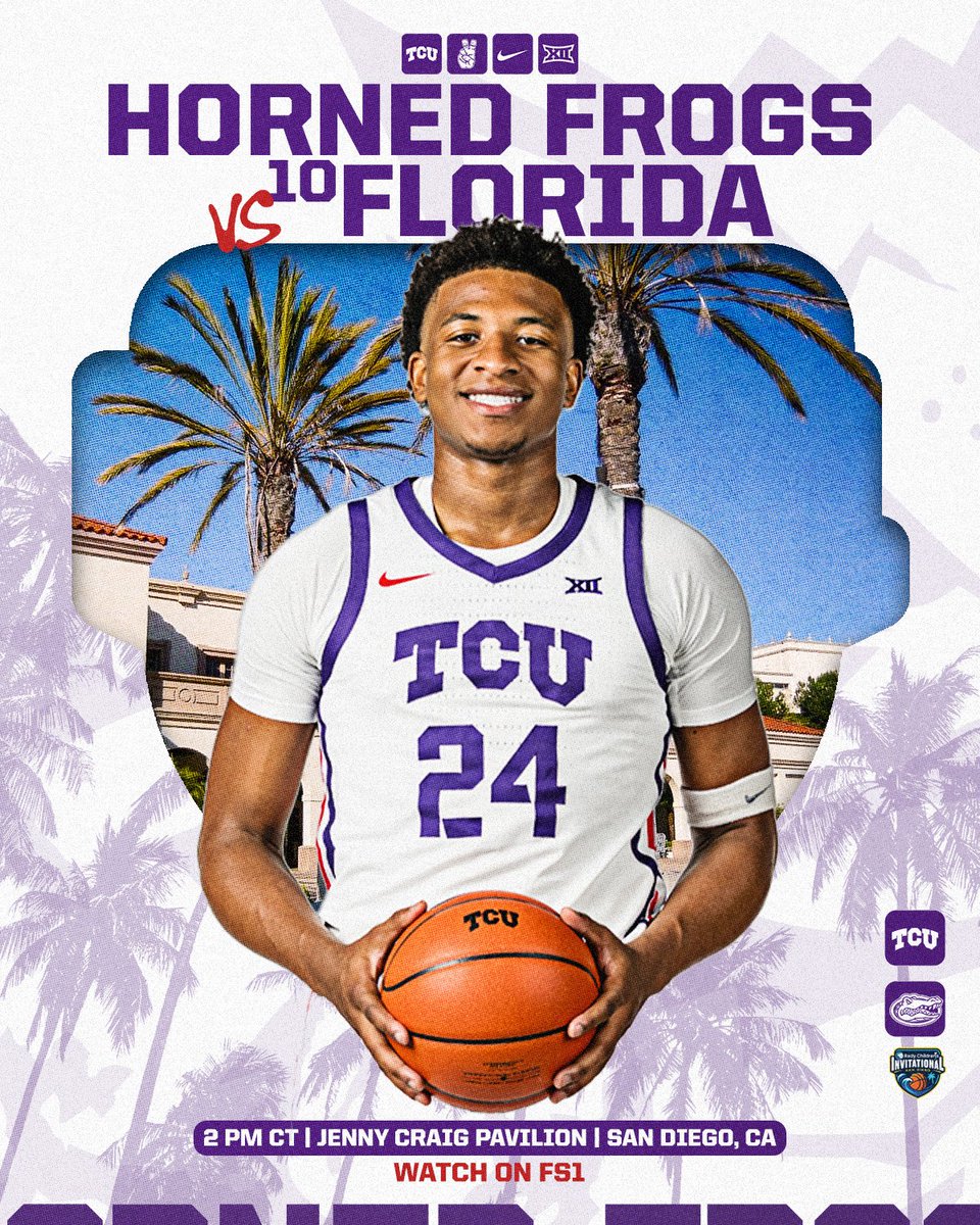 Gameday! 🦃

🆚 No. 10 Florida 
⏰ 2 PM CT  
📺 FS1
💻 gofrogs.co/4ooLlwH
🔗 linktr.ee/tcumbb

#GoFrogs | <a href="/RCISanDiego/">Rady Children's Invitational</a>