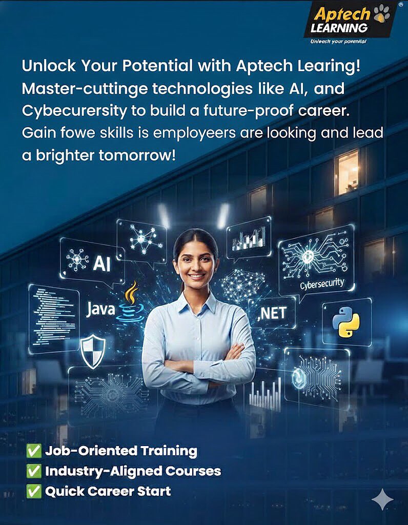 AptechR's tweet image. Master the tech skills that matter! 🔥 Learn AI, Java, Python &amp;amp; more with Aptech Learning. Quick career start guaranteed! 
#AptechLearning #TechSkills #FutureProof