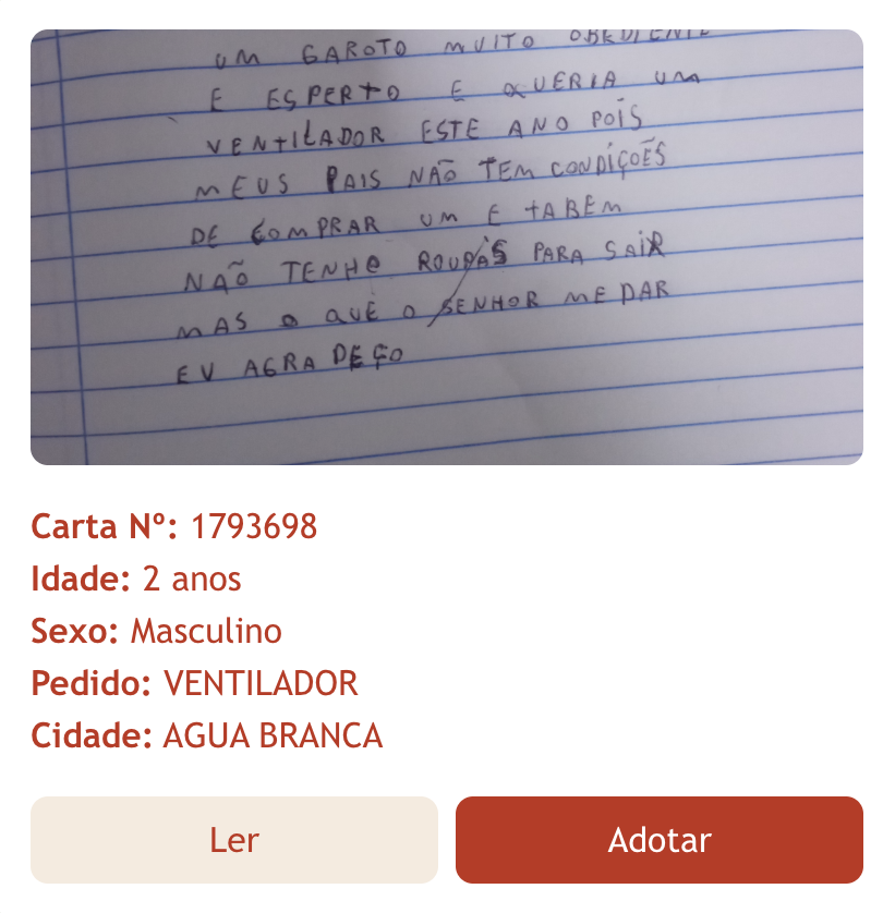 caramba, fiquei muito mal com essa cartinha de água branca - AL pedindo um ventilador... infelizmente não sou dessa cidade, alguém adota pelo amor de deus