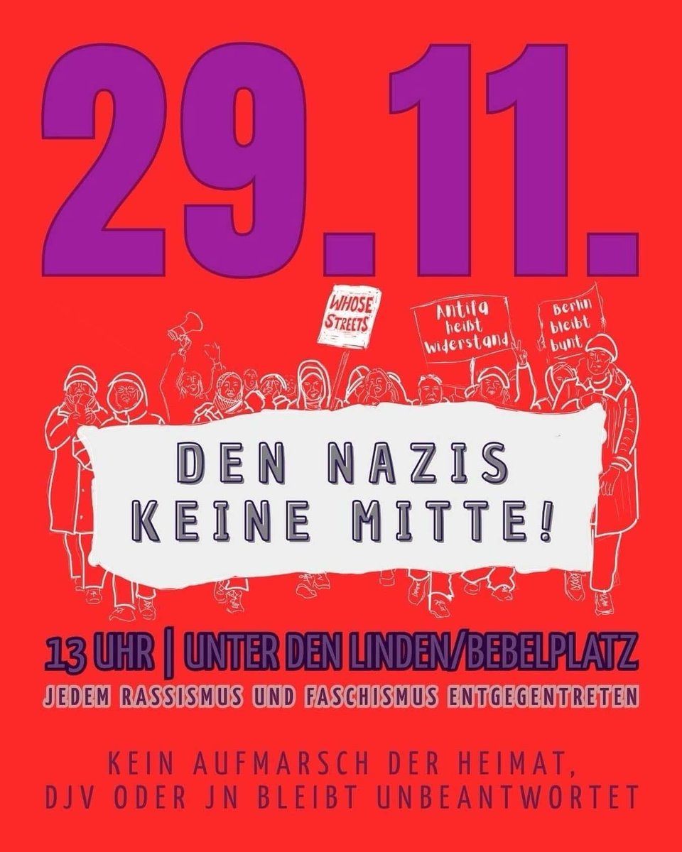 hexe2020's tweet image. #SaveTheDate in #Berlin 

Den Nazis keine Mitte!

Wichtig: Wer nicht in Gießen widersetzen unterstützt – auch in Berlin leisten wir Widerstand!

👉🏽 29. November 2025, 13:00 Uhr
👉🏽 Berlin, Bebelplatz

Weitere Infos:
instagram.com/p/DRHowSdDNYf/…