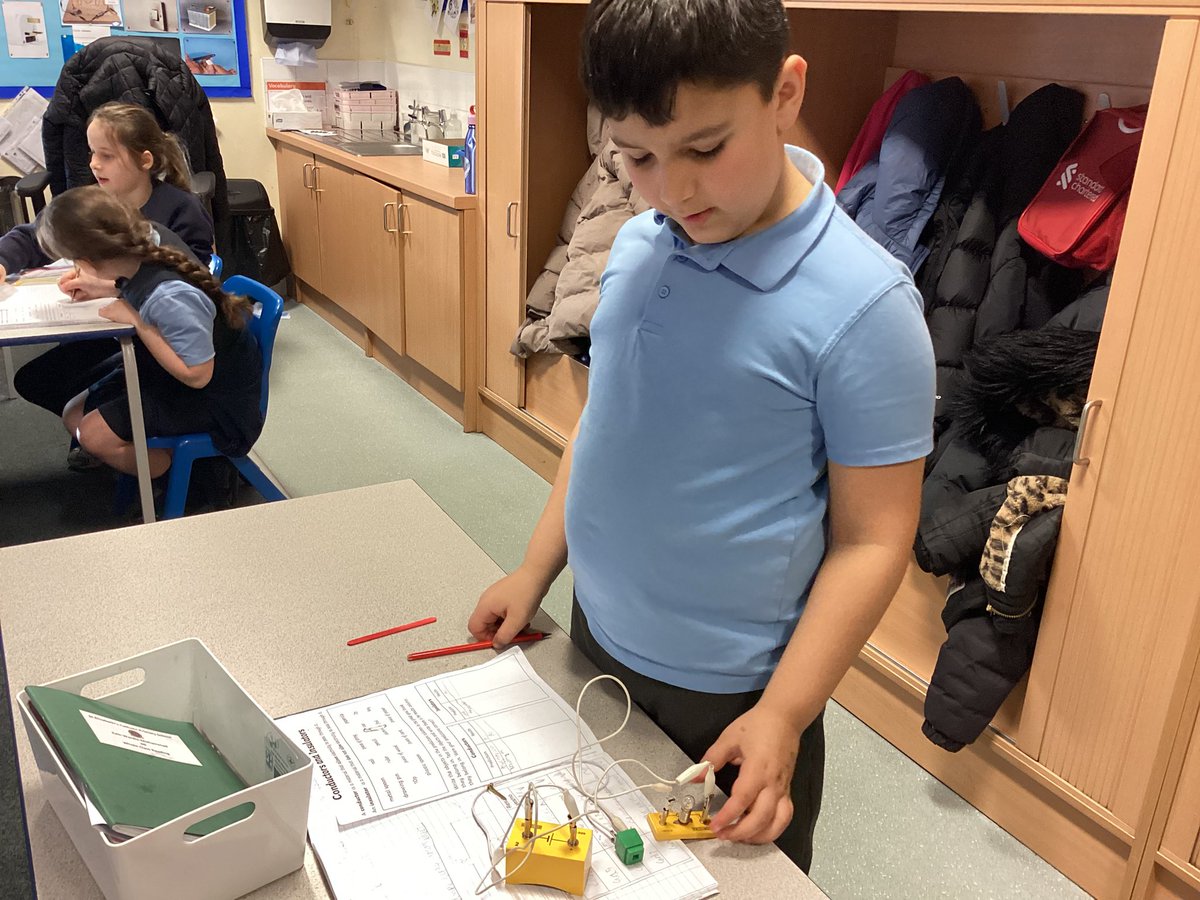 We love our practical science lessons. Today we were testing different materials in a simple series circuit to see if they were conductors or insulators. Our predictions were very accurate and we learnt that the best conductors are metals.<a href="/ScienceStEliz/">Science-StElizabeth's</a>
