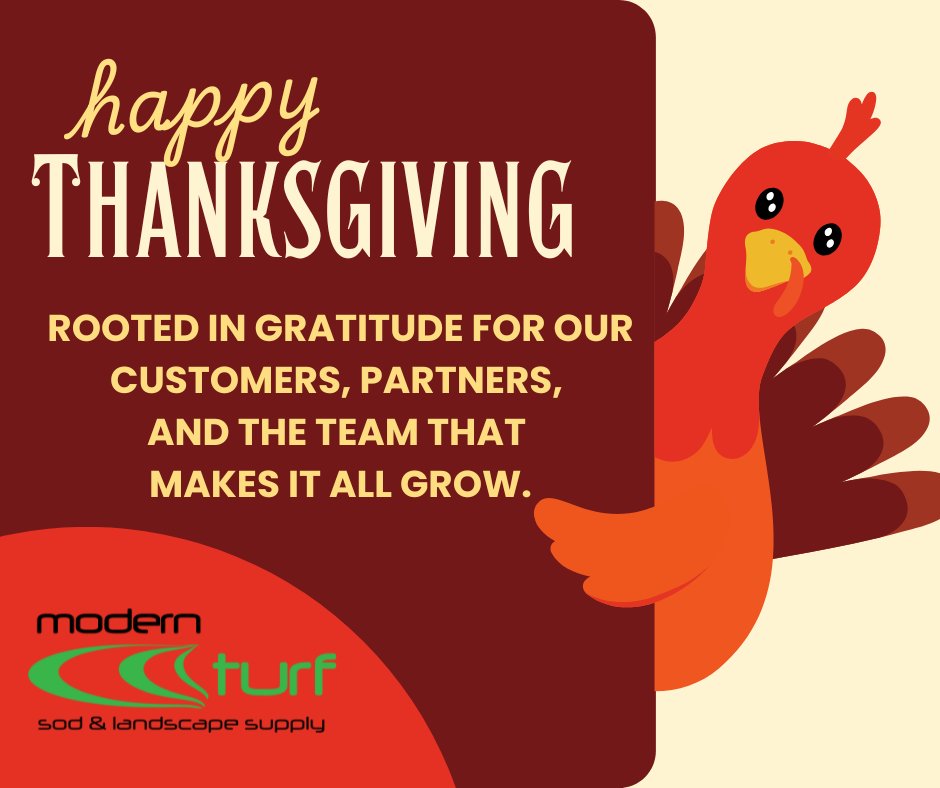 ModernTurfSod's tweet image. Thankful for the people and communities who keep us growing. Wishing you a meaningful Thanksgiving with those who matter most.