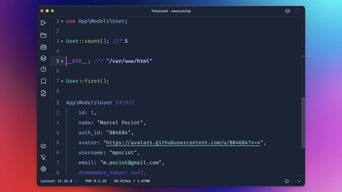 marcelpociot's tweet image. Being able to use Tinkerwell with Laravel Cloud feels like unlocking a missing piece.

Being able to quickly evaluate PHP code on Cloud feels great! ❤️

You also get access to all Tinkerwell features on Cloud, like magic comments and code coverage!