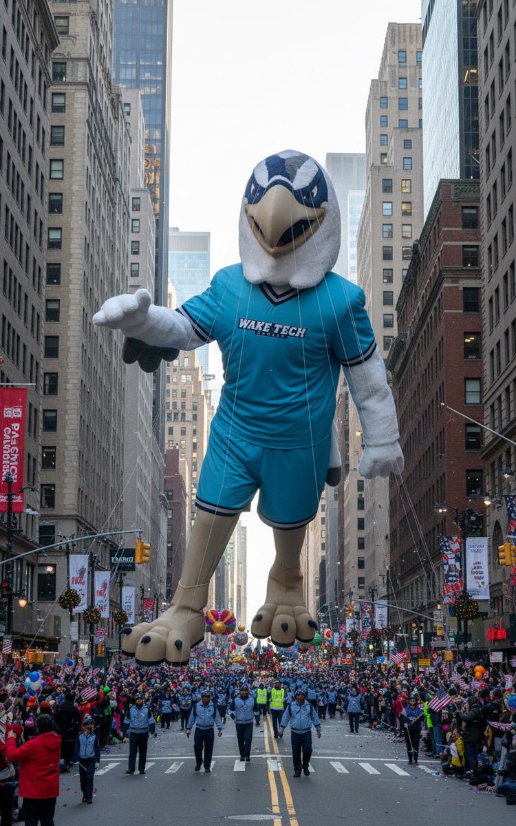 WakeTechTalon's tweet image. Starting to think about the 100th #MacysParade next year. Y’all would love to see this, right? Happy Thanksgiving #WakeTech Eagles!