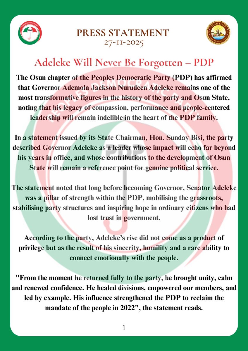 People's Democratic Party, Osun State tweet media