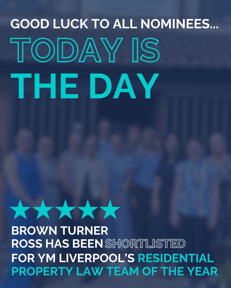 We’re delighted to be shortlisted for Residential Property Law Team of the Year at the YM Liverpool Property &amp; Business Awards 2025 - with the ceremony taking place today!

Best of luck to all nominees!

#LawUK #BrownTurnerRoss #LegalUK