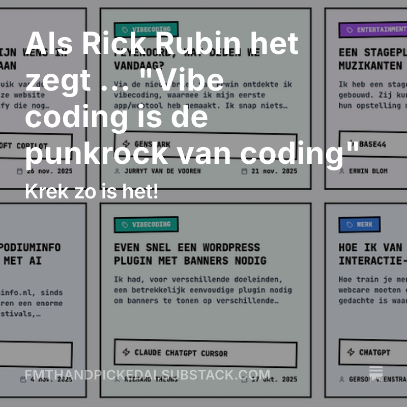 erwblo's tweet image. Read all about it! &quot;Vibe coding is the punkrock of coding&quot; Als Rick Rubin het zegt ... open.substack.com/pub/fmthandpic…
