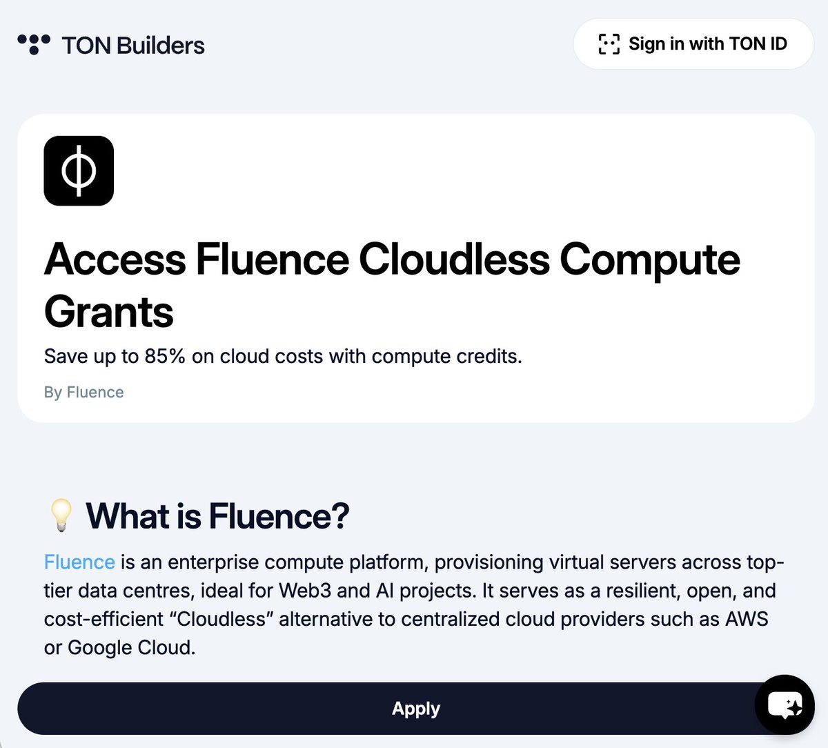 fluence_project's tweet image. 🧵 2 I 4
💡 What TON builders get with Fluence compute credits:

▫️ Major savings compared to centralized cloud providers.
▫️ High-performance compute for blockchain nodes, gaming, and AI/ML.
▫️ Onboarding support.